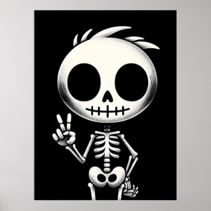Poster Squelette éffrayant mignon, Art d'Halloween