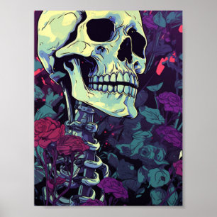 Poster Squelette en fleurs violettes