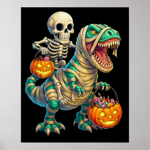 Poster Squelette Fantaisiste à Cheval sur un T-Rex Momie