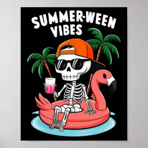 Poster Squelette Flamant rose Summerween Vibes Halloween 
