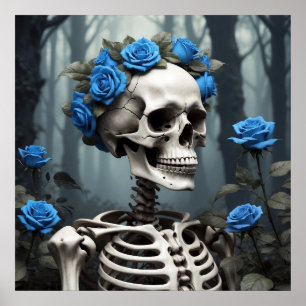 Poster Squelette floral Rose réaliste