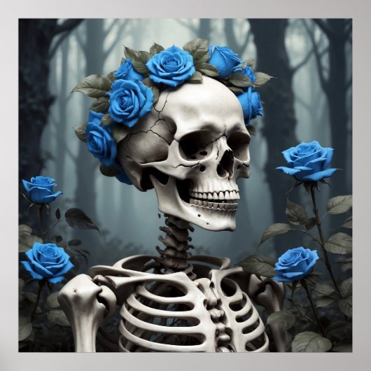 Poster Squelette floral Rose réaliste (Devant)