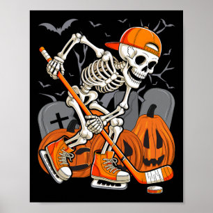 Poster Squelette jouant au hockey drôle Halloween hommes