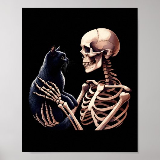 Poster Squelette Jouant Avec Un Graphique Chat Crâne Amou (Devant)