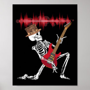 Poster Squelette Jouer Guitare Electrique Drôle Halloween