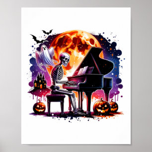 Poster Squelette Jouer Piano Avec Fantôme Halloween Dépla