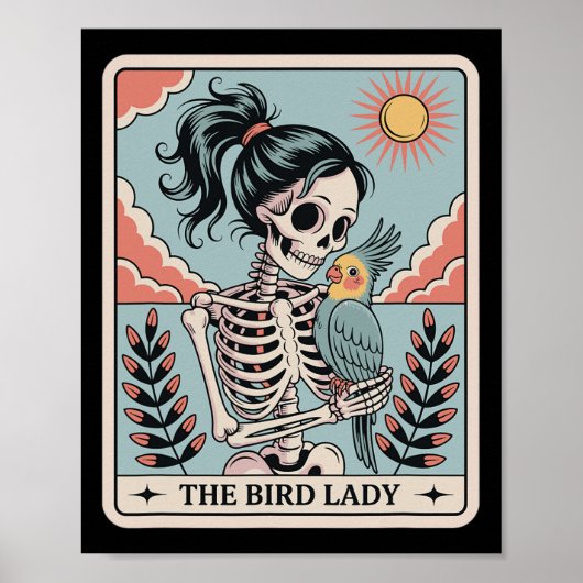 Poster Squelette La Dame aux Oiseaux Carte de Tarot Squel (Devant)
