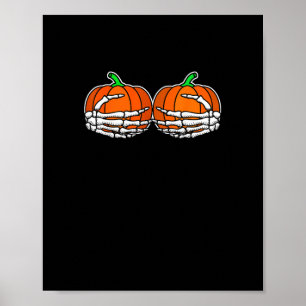 Poster Squelette Main sur la poitrine Citrouille Hallowee