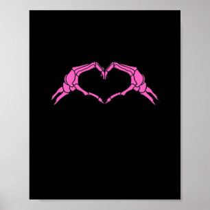 Poster Squelette Mains Panneau Coeur Retro Halloween