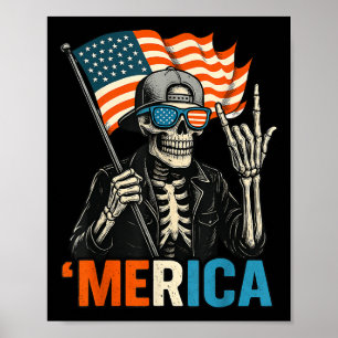 Poster Squelette Merica Rock Drapeau Américain Patriotiqu