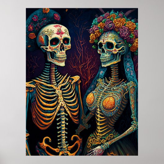 Poster Squelette mexicain Art Couple Jusqu'à la mort fais (Devant)