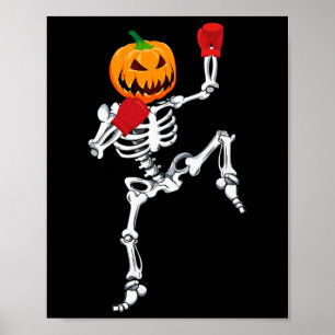 Poster Squelette Muay Thai Halloween Citrouille Kickboxin