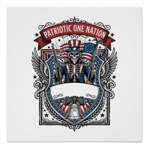 Poster Squelette oncle Sam patriotique sombre squelette p