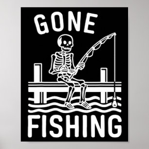 Poster Squelette parti à la pêche drôle Halloween pêche