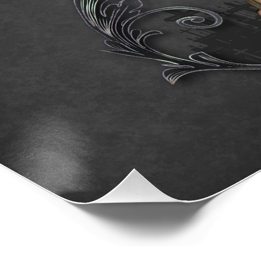 Poster Squelette petite sorcière et corneille (Coin)