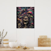 Poster Squelette psychédélique cool sous lumière noire  (Cuisine)