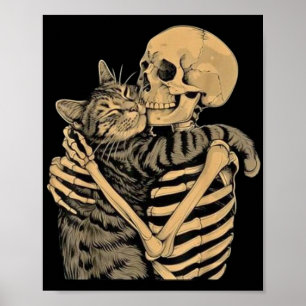 Poster Squelette qui étreint un chat – Cadeau mignon pour