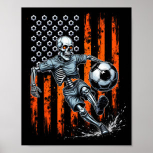 Poster Squelette Rétro Jouant au Football Drapeau Usa Épo