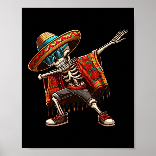 Poster Squelette Sombrero Poncho Cinco De Mayo Mex (Devant)