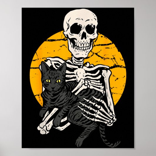 Poster Squelette tenant un chat noir drôle de chat d'Hall (Devant)