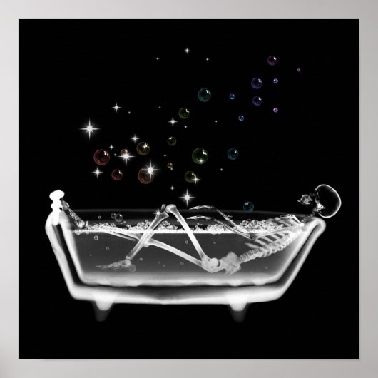 Poster Squelette X-Ray prenant bain - B&W Rainbow (Devant)