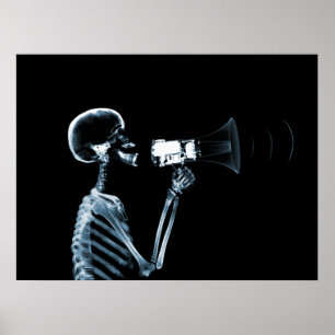 POSTER SQUELETTE X-RAY SUR MEGAPHONE - BLEU