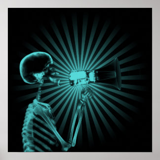 Poster Squelette X-Ray sur Megaphone - Turquoise