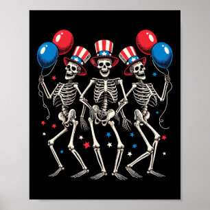 Poster Squelettes dansants 4 juillet drôle d'indépendance