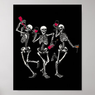 Poster Squelettes dansants amateur de vin buvant drôle de