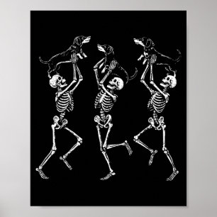 Poster Squelettes Dansants Rétro Dachshund Mignon Hallowe