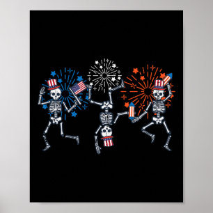 Poster Squelettes dansent feux d'artifice femmes patrioti