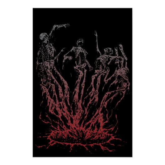 Poster Squelettes sortant des flammes (Devant)