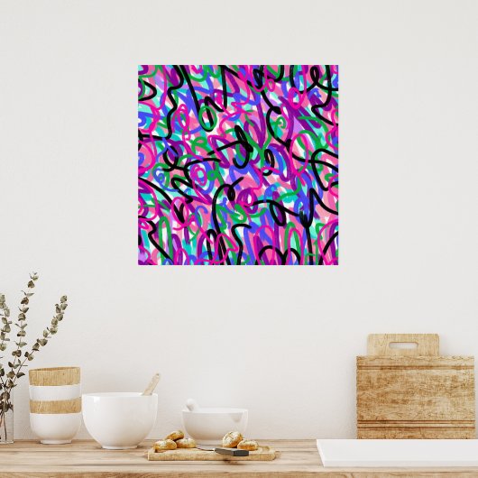Poster Squiggles colorés Art Abstrait (Cuisine)