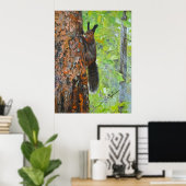 Poster Squirrel on Pine Tree – Realistic Oil Painting (Bureau à domicile)