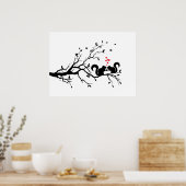 Poster Squrrels aux coeurs rouges sur branche d'arbre (Cuisine)