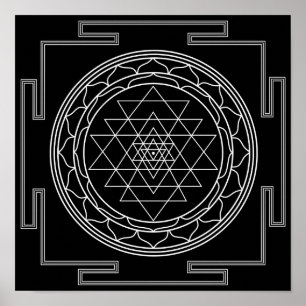 Poster Sri Yantra blanc sur noir