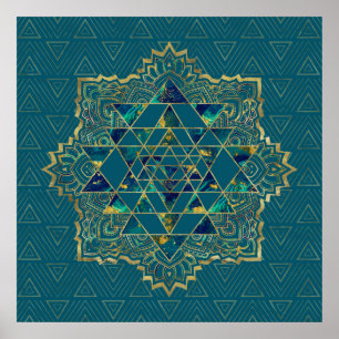 Poster Sri Yantra/or, marbre et Teal de Sri Chakra