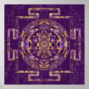 Poster Sri Yantra / Sri Chakra Améthyste et or