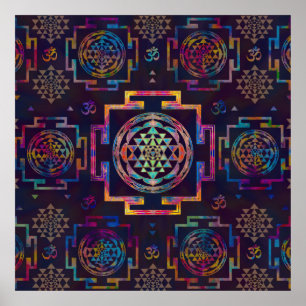 Poster Sri Yantra / Sri Chakra en couleur