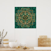 Poster Sri Yantra / Sri Chakra Malachite et or (Cuisine)