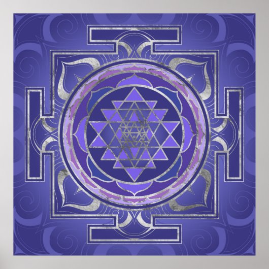Poster Sri Yantra / Sri Chakra violet et argent (Devant)