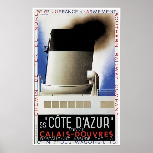 Poster SS Côte d'Azur Navire Vintage Publicité (Devant)