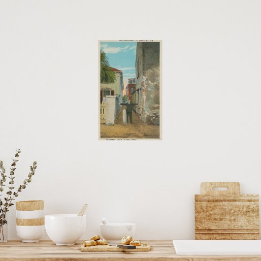 Poster St. Augustine, FL - Vue de Treasury Street & (Cuisine)