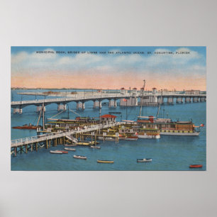 Poster St. Augustine, FL - Vue du pont des Lions