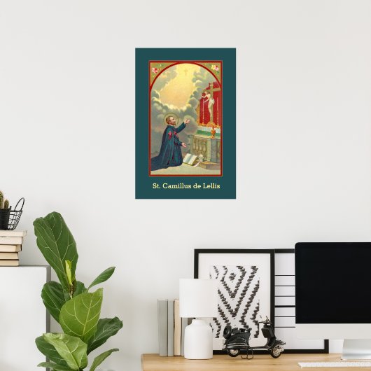 Poster St. Camillus prier avant un crucifix (M 020) (Bureau à domicile)