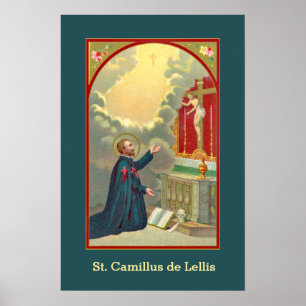 Poster St. Camillus prier avant un crucifix (M 020)