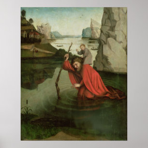 Poster St Christopher portant l'enfant du Christ