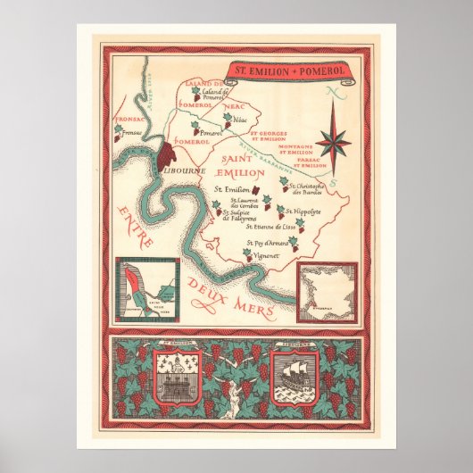Poster St. Emilion Bordeaux Wine Map Print (Devant)