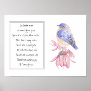 Poster St. Francis of Assisi Prayer with Bluebird Flower
