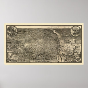 Poster St Louis, carte panoramique de MOIS - 1876